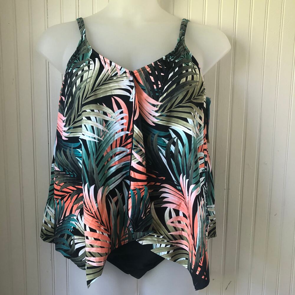 SWIM SOLUTIONS Retail $119 Palm Delight Tummy Control One Piece Size 16W